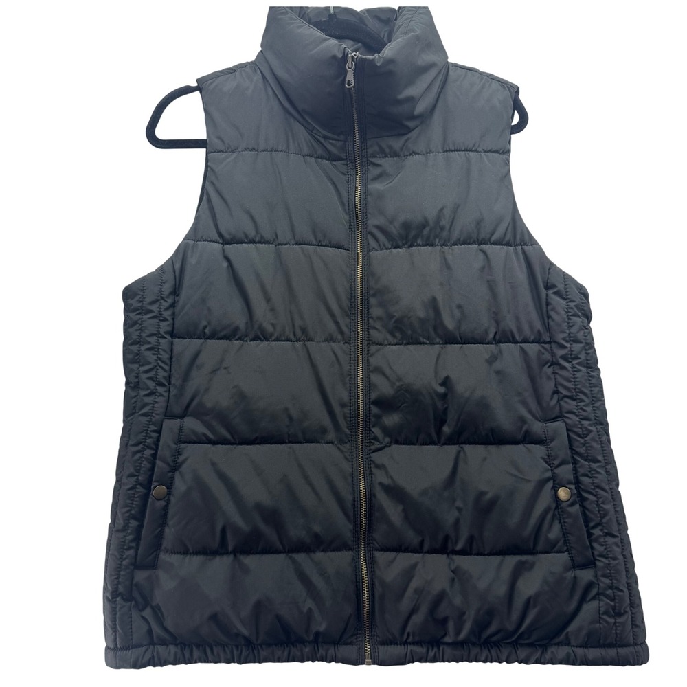 Old Navy Women's L Black Puffer Vest Full Zip Fleece Lined Sleeveless Jacket